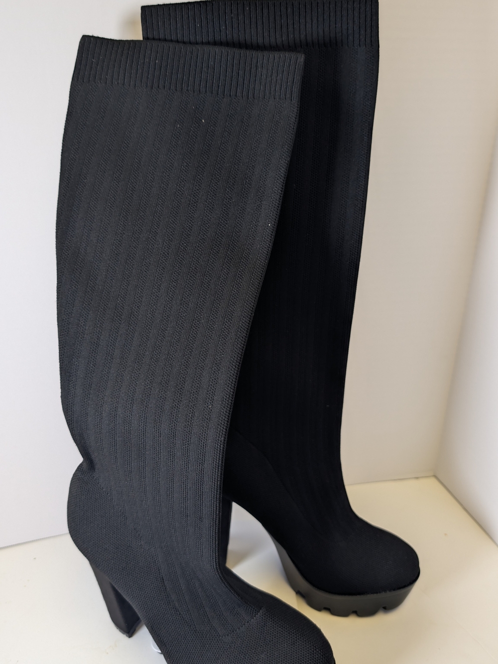 SHEIN Black Over-the-Knee Stretch Block Heel Boots